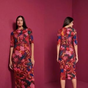 FARM RIO Snake Garden Red Body Con Jersey Dress Large NWOT